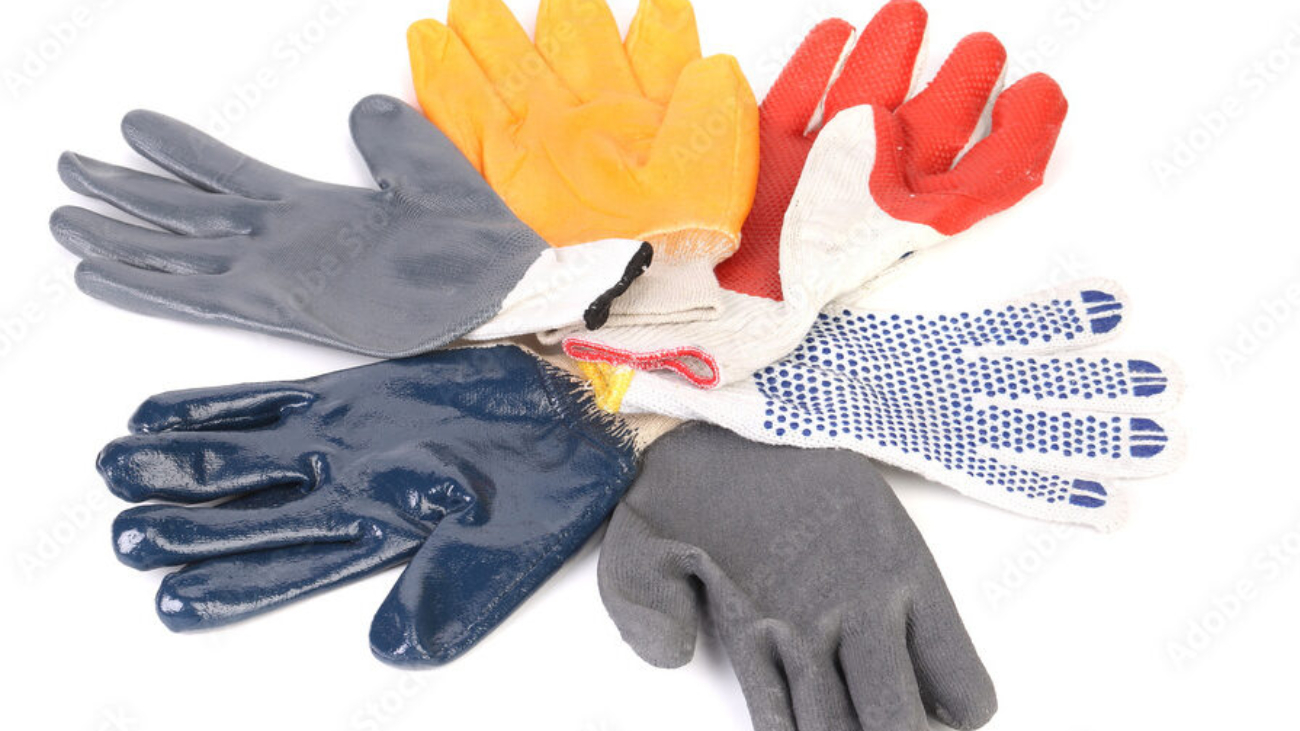Various types of gloves in various colors