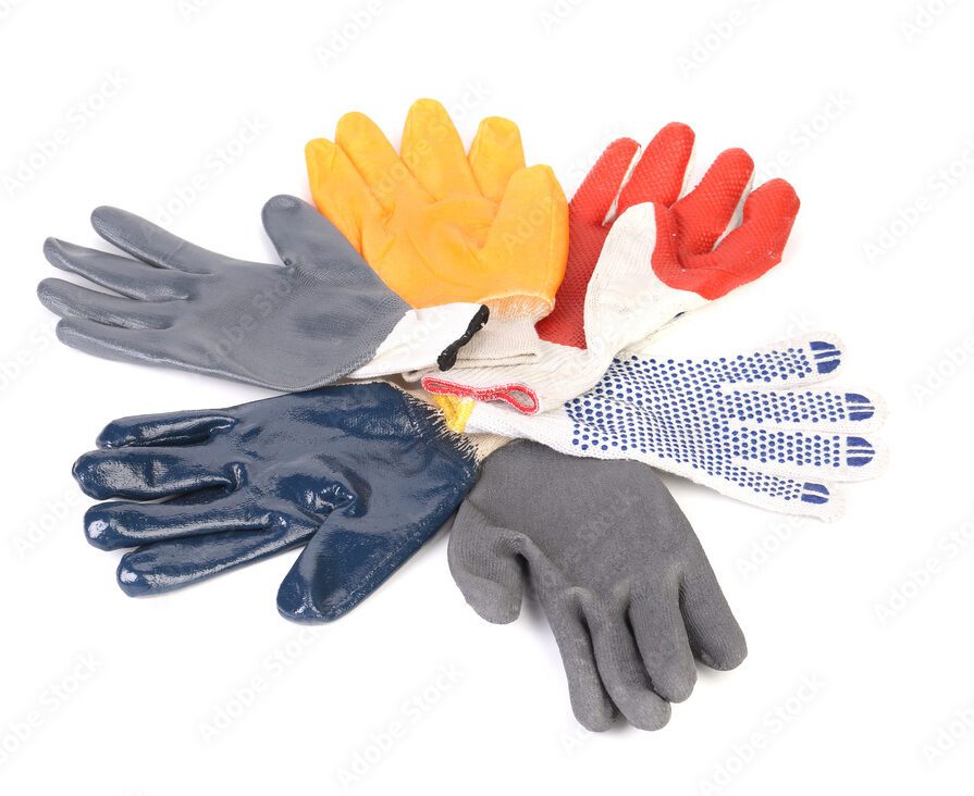 Various types of gloves in various colors