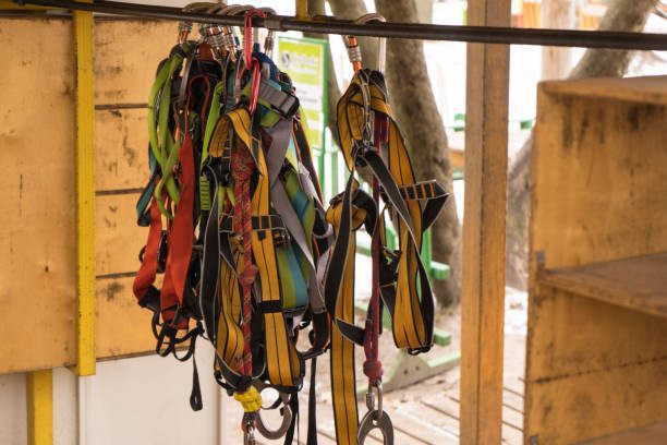 A bundle of fall protection hung up on a construction site