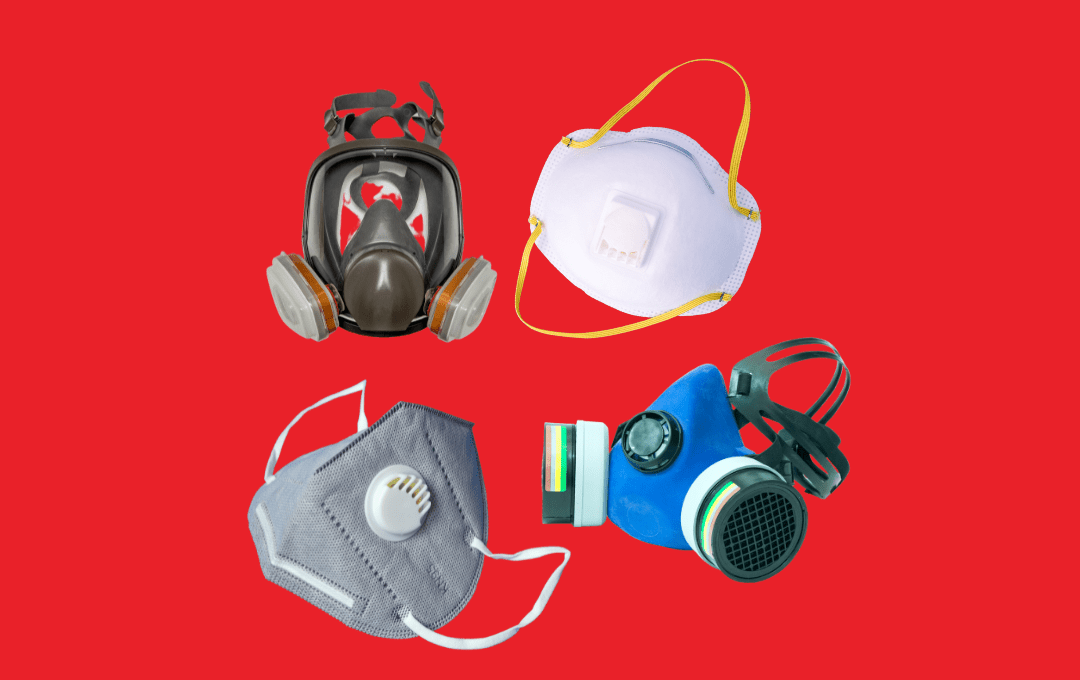 Different types of respiratory protection against a red background