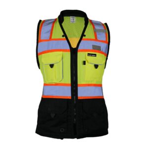 Kishigo, Womens Professional Surveyors Vest, Black Series Lime