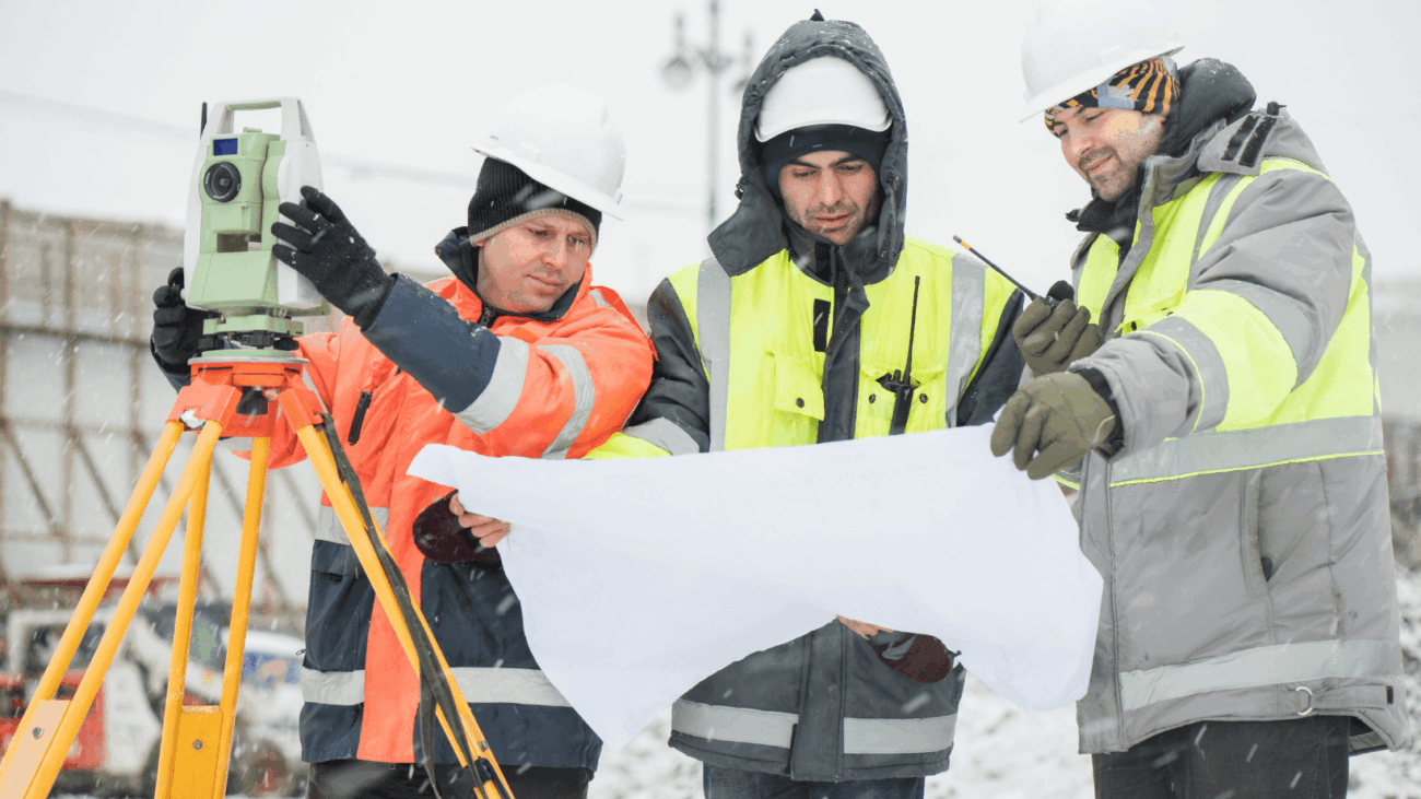 Construction workers in winter