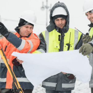 Construction workers in winter