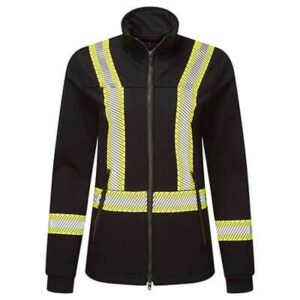 IOS375 - Women's Segmented Striped Navy Fleece Full Zip Jacket Navy