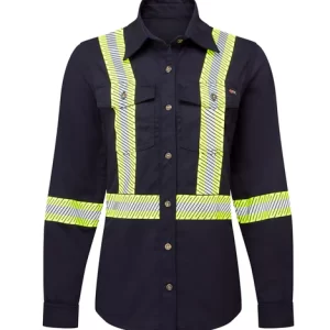 Navy Women's Ultrasoft® 7oz. Deluxe Segmented Striped Work Shirt by IFR Workwear - Style USN673