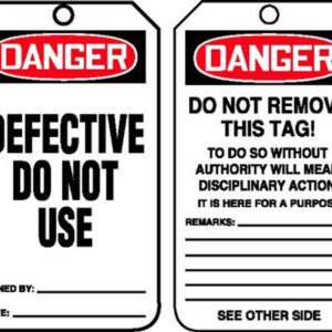 Accuform, OSHA Danger Safety Tag: Defective - Do Not Use: ACC-MDT175CTM