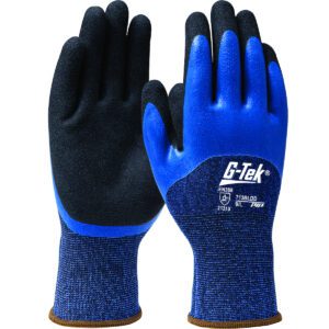 PIP, G-Tek® Seamless Knit Polyester Glove with Double Dipped Latex Sandy Foam Grip - 3/4 Dip: PIP-713BLDD