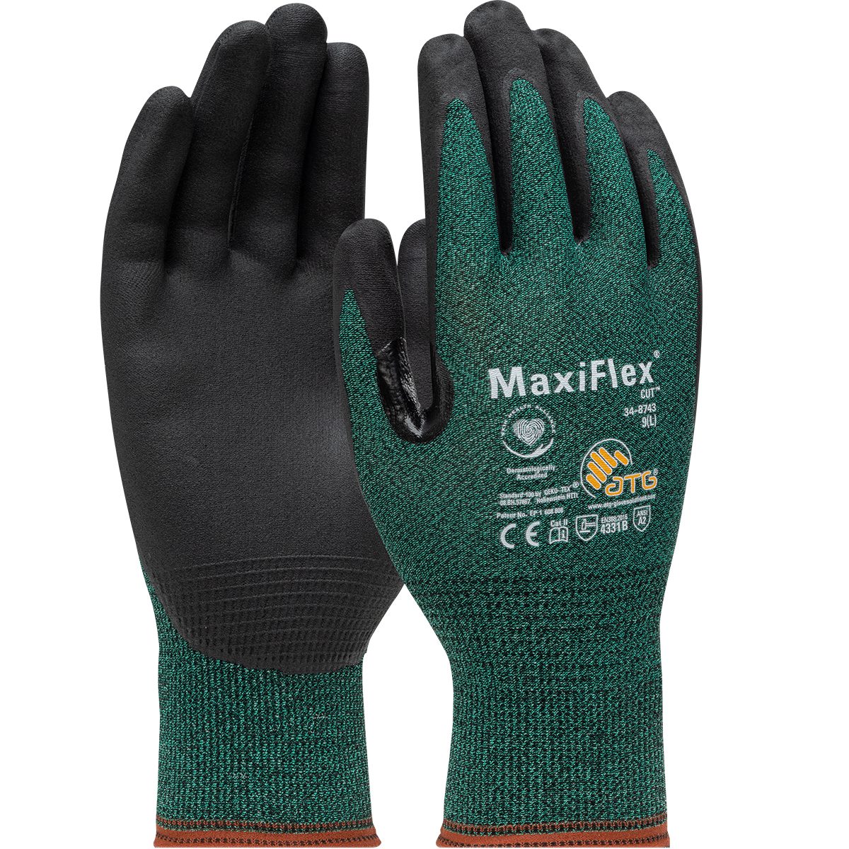 PIP, MaxiFlex® Cut™ Seamless Knit Engineered Yarn Glove with Premium Nitrile Coated MicroFoam Grip: PIP-34-8743