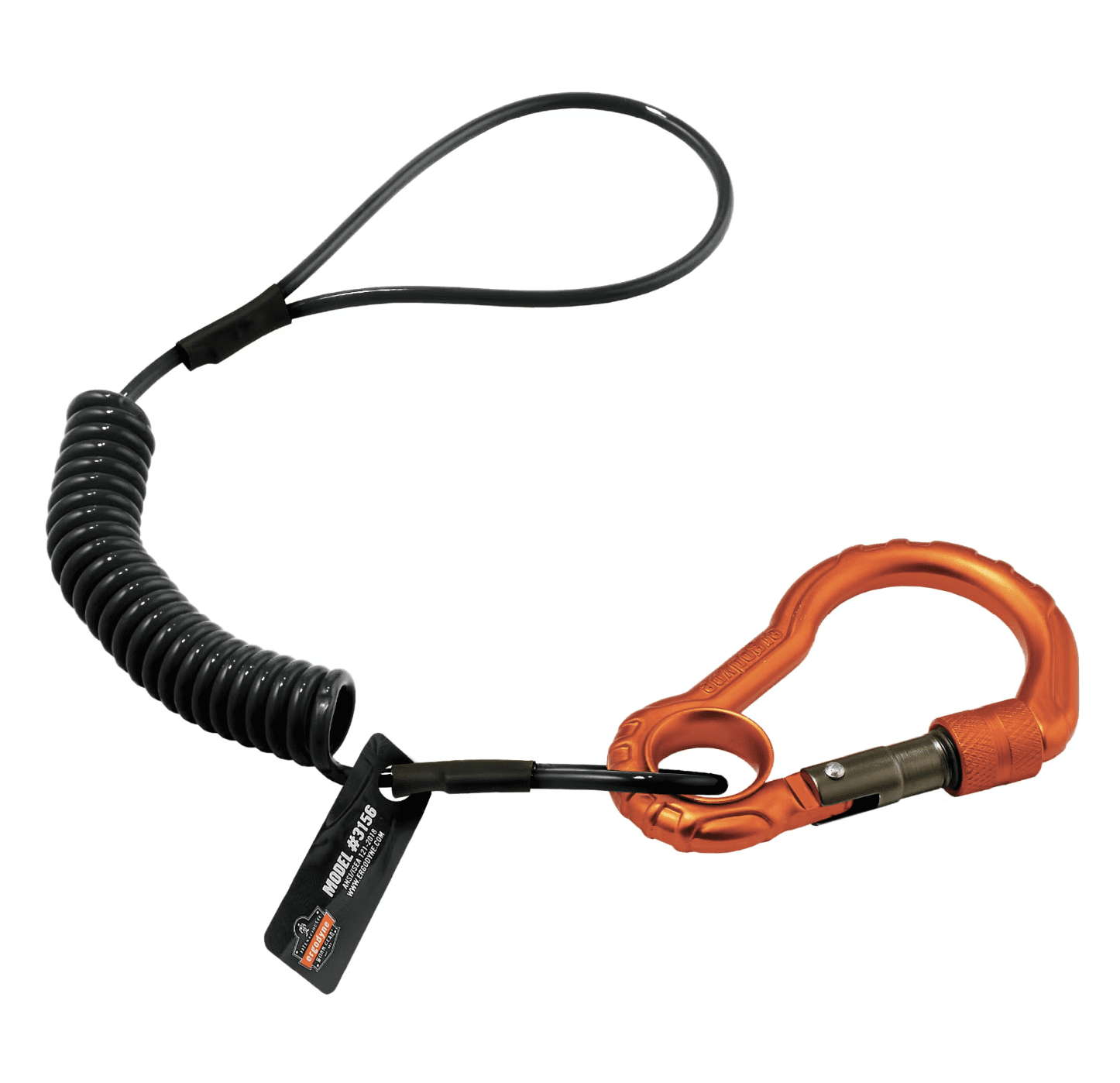 Ergodyne, Squids 3156 Coiled Tool Lanyard with Single Carabiner, 2lbs / 0.9kg: ERG-19161